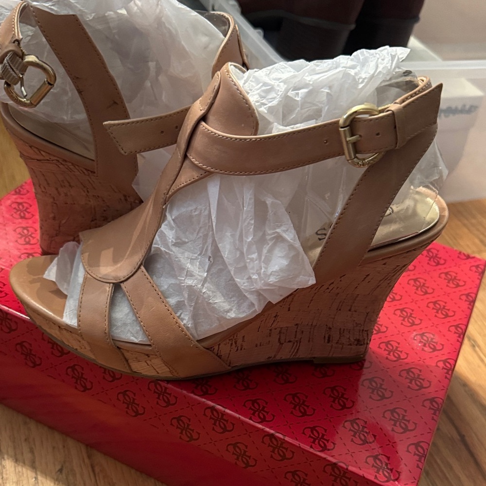Guess Tan Wedge Sandals